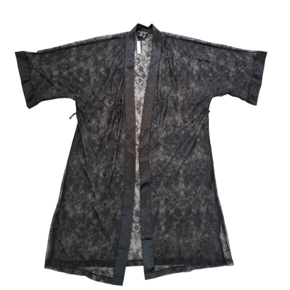 Victorias Secret NEW Black Lace Open Front Lightweight Sheer Robe Whimsigoth M/L - Picture 1 of 9